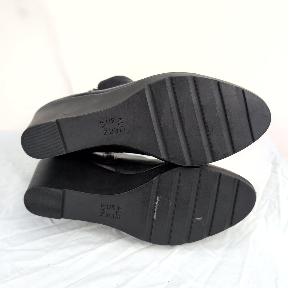 Naturalizer Black Leather Wedge Ankle Booties Size 10 - Picture 9 of 10